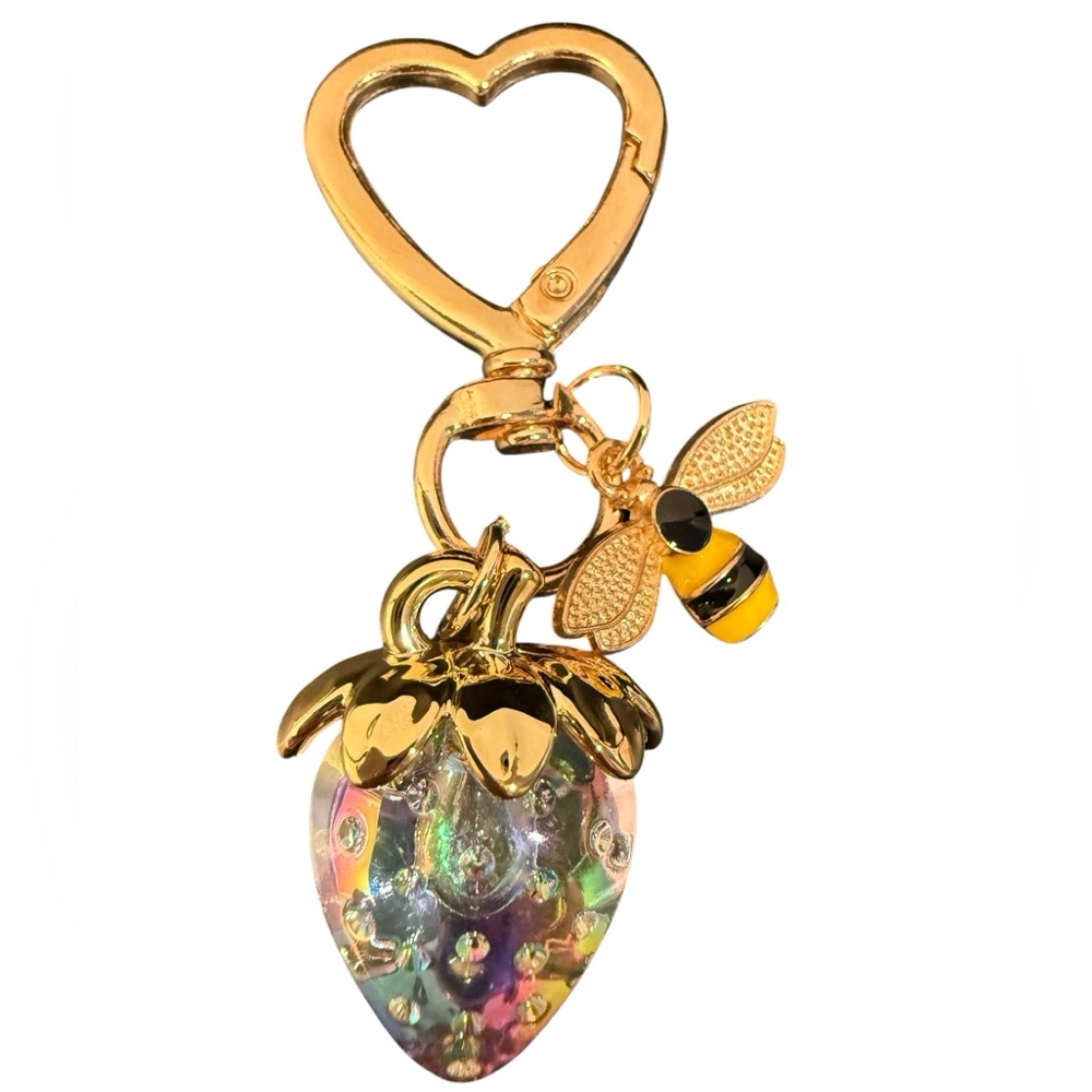 Gold Bee & Iridescent Strawberry Keychain Purse Charm Multiple Colors-Pick ONE - Picture 5 of 6